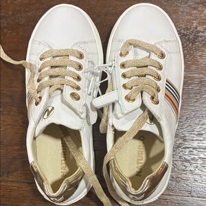 Nautica Kids White Sneakers with Gold and Tan Details